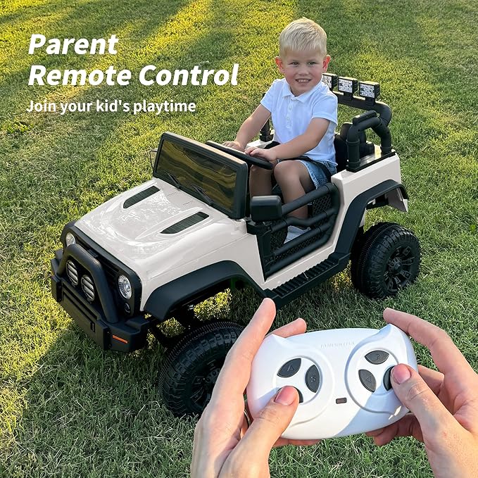Kids Ride on Car Toy, 12V Electric Car for Kids with Remote Control, LED Light - White