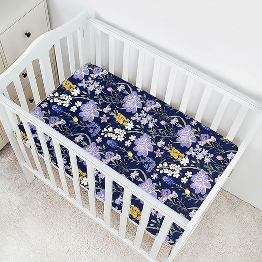 AMROSE 3 Pack Soft Mini Crib Sheets, Microfiber Pack N Play Sheets Set for Baby Girls, Silk Touch Gentle Playard Sheet Portable Crib Sheet, Violet