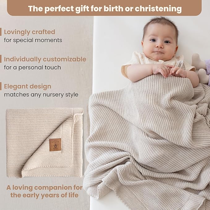 Soft Baby Knitted Blanket - Soft Toddler, Crib, Stroller Blanket - Neutral Swaddle and Receiving Blanket for Newborns, 31 x 39 in, Stone