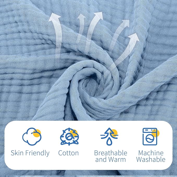 VitalCozy 6 Pcs Baby Muslin Hooded Bath Towels and Washcloths Muslin Cotton Hooded Baby Towels Absorbent Blankets for Gift Newborn Infant Shower (35 x 35 Inch,Mint Blue,Sky Blue)