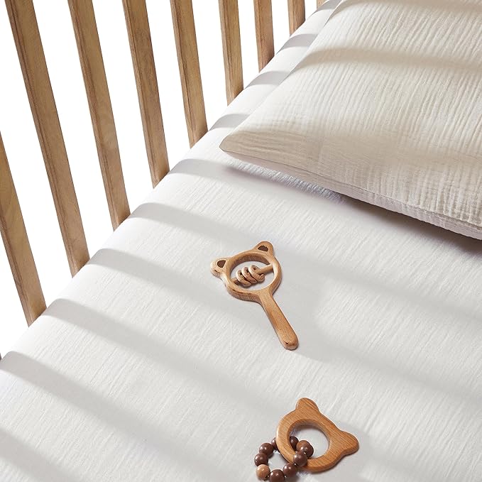 Bioweaves Organic Cotton Muslin Mini Crib Sheet, GOTS Certified Fitted Mini Crib Mattress Sheet, Extra Soft & Breathable for Toddler, Baby Boys & Girls, 38" x 24", 5 Inch Pocket, White