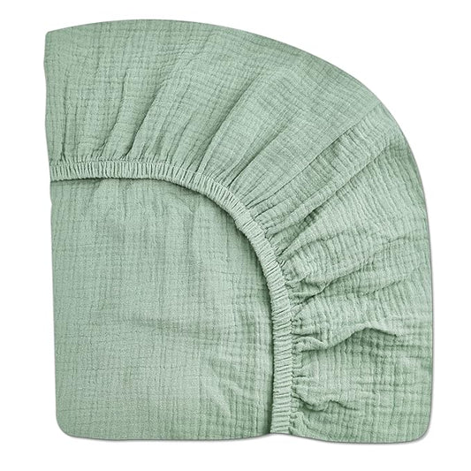 Crib Sheets for Boys Girl, Fitted Baby Toddler Bed Sheets 28" x 52", Neutral Muslin Cotton Crib Mattress Bedding Soft and Breathable Comfort (Sage)