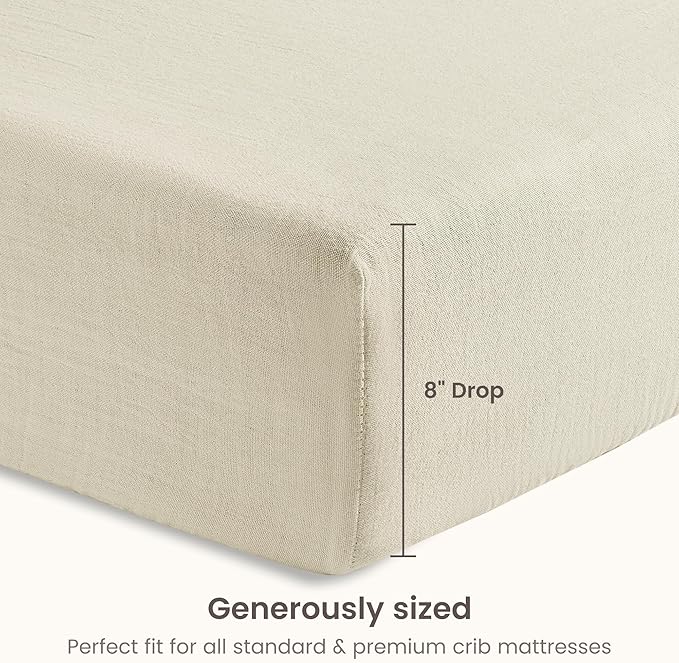Bioweaves Organic Cotton Muslin Mini Crib Sheet, GOTS Certified Fitted Mini Crib Mattress Sheet, Extra Soft & Breathable for Toddler, Baby Boys & Girls, 38" x 24", 5 Inch Pocket, Natural