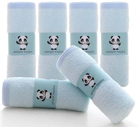 HIPHOP PANDA Baby Washcloths, Rayon Made from Bamboo - 2 Layer Ultra Soft Absorbent Newborn Bath Face Towel - Reusable Baby Wipes for Delicate Skin - Blue, 6 Pack