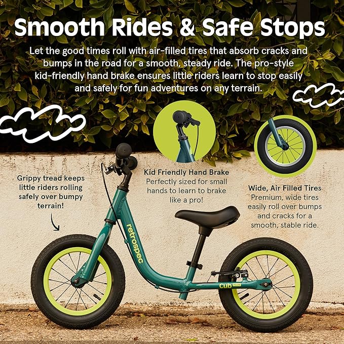 Retrospec Cub Plus Toddler Balance Bike for Boys & Girls Ages 18 Months - 4 Years No Pedals with Lightweight Frame and Adjustable V-Brake, Seat and Handlebar for Kids