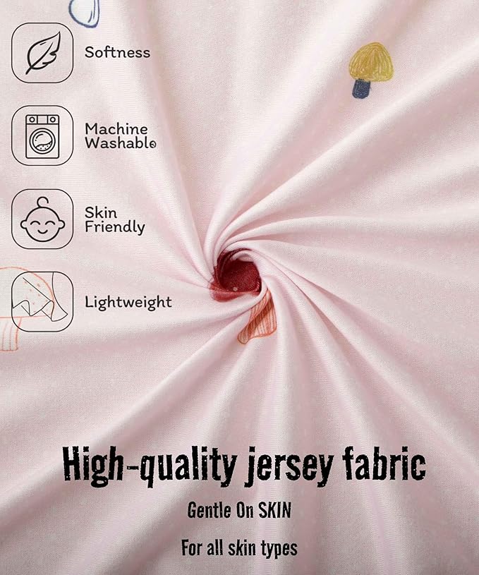 SDY Jersey Mushroom Crib Sheets for Baby Girls,52”x28”x8,2 Pack,Pink Cute Kawaii Standard Oval/Retangle Crib Mattress Sheets for Toddler,Super Soft Breathable