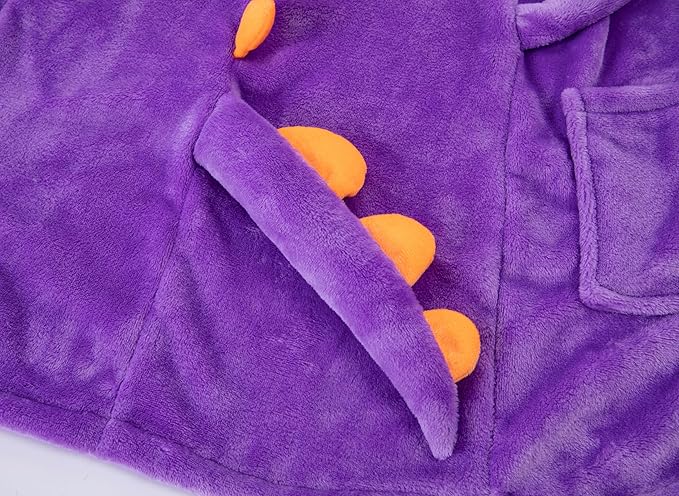 Dinosaur Boys Girls Fleece Hooded Robe Kids Toddler Warm Fuzzy Cartoon Dino Bathrobe