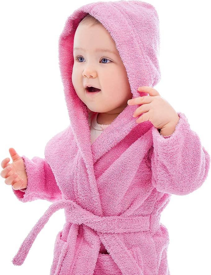 BAGNO MILANO Kids Organic Turkish Cotton Hooded Beach Cover-Up Towel, GOTS Certified, for Boys and Girls (Pink, 7-8 Years)