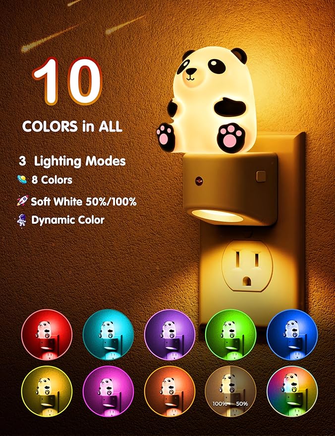L LOHAS LED Night Light for Kids, 3D Panda Night Light Plug in, Dusk to Dawn Nursery Night Lights, RGB+Soft White 3000K, 3 Lighting Modes, Room Decor, Children