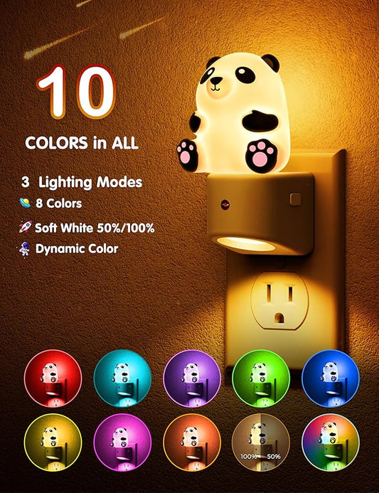L LOHAS LED Night Light for Kids, 3D Panda Night Light Plug in, Dusk to Dawn Nursery Night Lights, RGB+Soft White 3000K, 3 Lighting Modes, Room Decor, Children