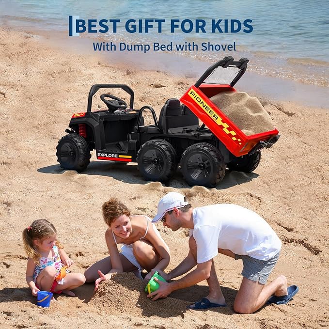 24V 4WD Electric Ride-on Dump Truck for Kids, 2-Seater with Parental Remote Control, 3 Speeds, All-Terrain Off-Road Toy Car for Boys Girls, Red