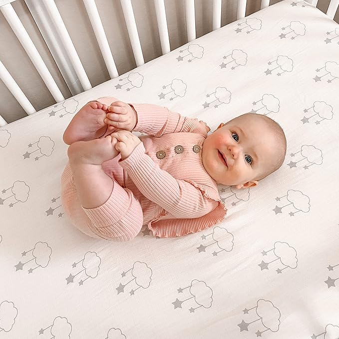 Newton Baby Mini Crib Fitted Sheets (2-Pack) | Organic Muslin Cotton, Breathable & Soft Baby Sheets, Washable Baby Mattress Sheets, Fits Any Mini Sized Crib 24" x 38", Wishing on a Star Print + White