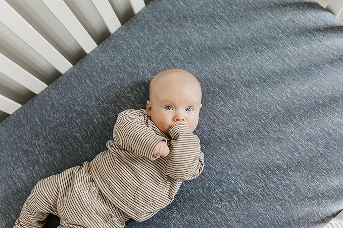 Copper Pearl Premium Knit Baby Crib Sheets for Boys and Girls Breathable and Soft, Fitted Crib Sheets for Standard Baby Mattresses, Denim