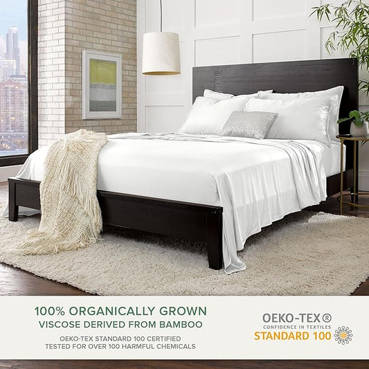 Pure Bamboo Twin Sheets, Genuine 100% Organic Viscose Derived from Bamboo Bed Sheet Set, Luxuriously Soft & Cooling, Double Stitching, 2 Year Quality Promise (Twin, White)
