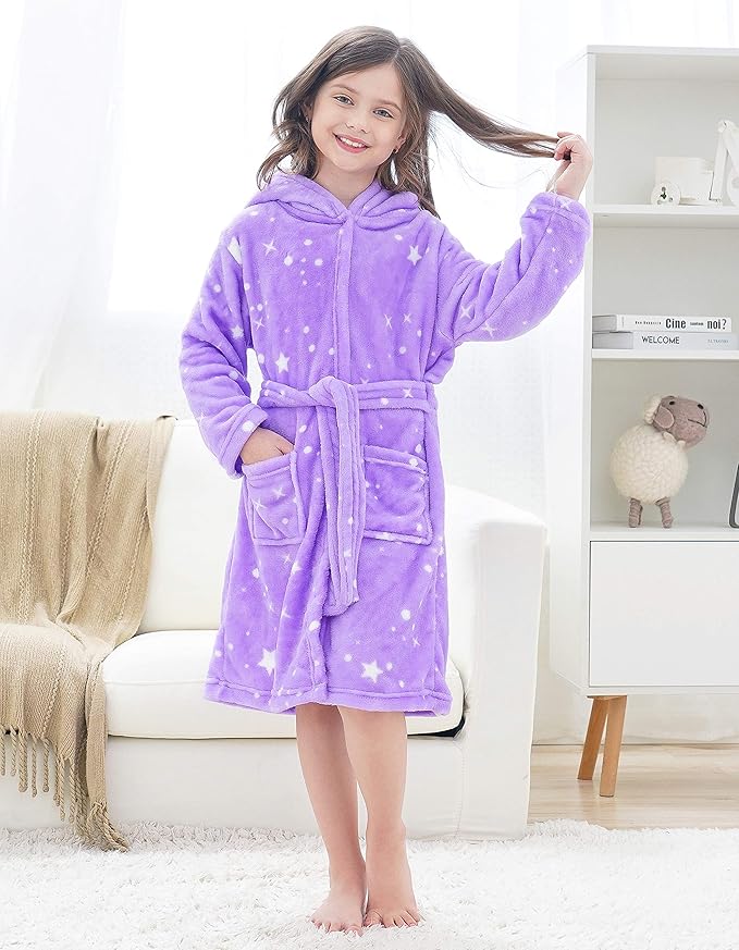Doctor Unicorn Soft Hooded Rainbow Bathrobe Sleepwear for Girls