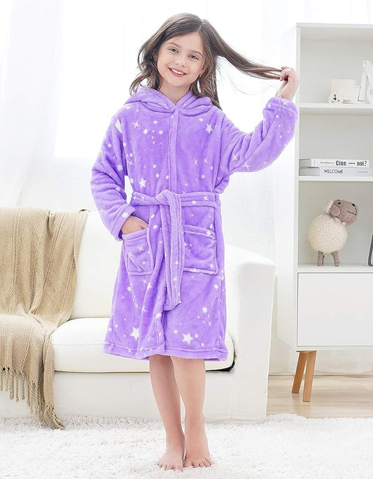 Doctor Unicorn Soft Hooded Rainbow Bathrobe Sleepwear for Girls