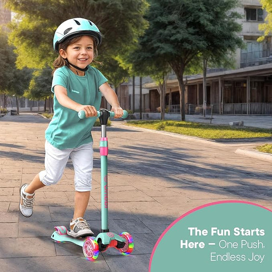 Dribbl 3-Wheel Kids Scooter - Lean-to-Steer Technology, Adjustable Height Handlebar, Wide Anti-Slip Deck, Scooter for Boys & Girls Ages 3+, Child Safety Approved, Support Riders Up to 165 lbs, Candy