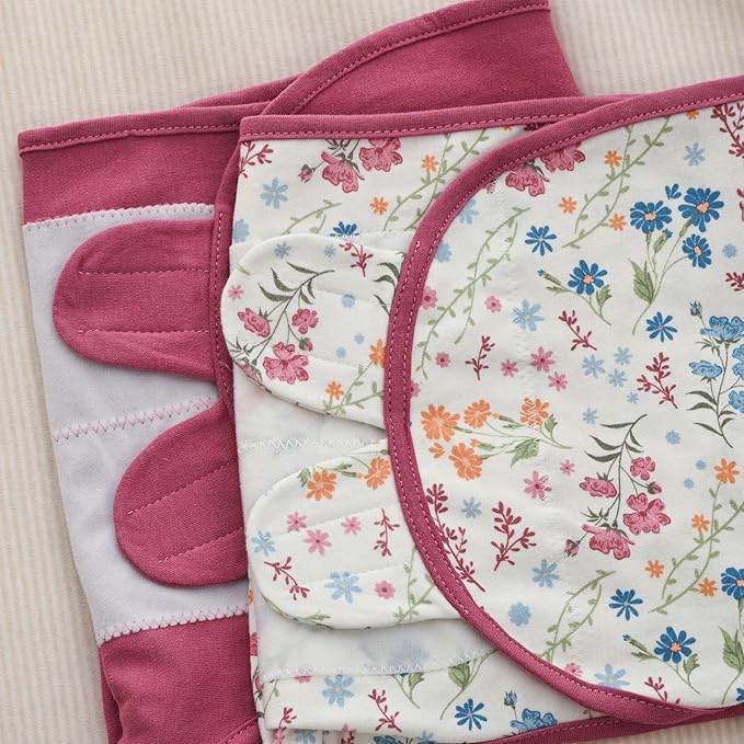 Baby Swaddles for Newborn Organic Cotton,Soft & Snug Newborn Velcro Swaddle 0-3 Months Sleep Sack Helps Calm Startle Reflex, 2-Pack Wrap Nursery Swaddling Blankets Country Floral