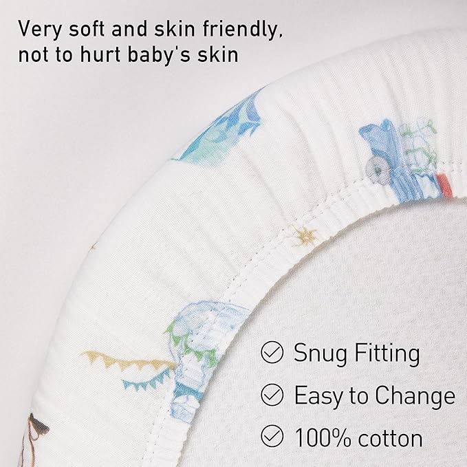 Muslin Bassinet Fitted Sheets, 2 Pack for Baby Boy and Girl, Soft Breathable Baby Pad/Mattress Sheet, Fit for Hourglass Oval and Rectangle Bassinet Mattress (Cute Cars)