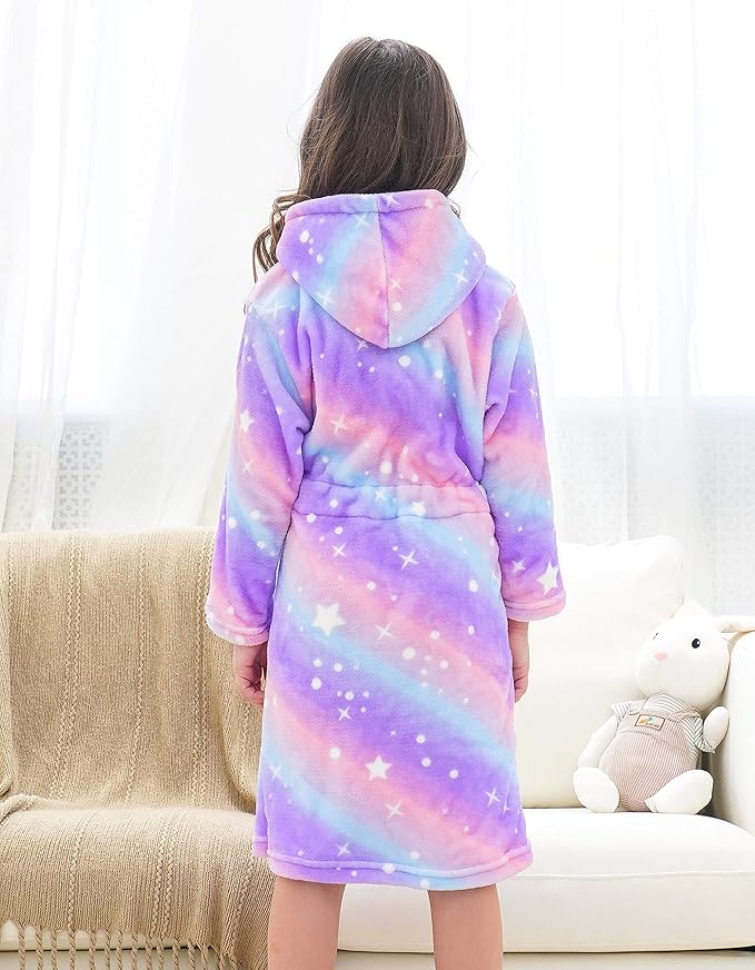Doctor Unicorn Soft Hooded Rainbow Bathrobe Sleepwear for Girls