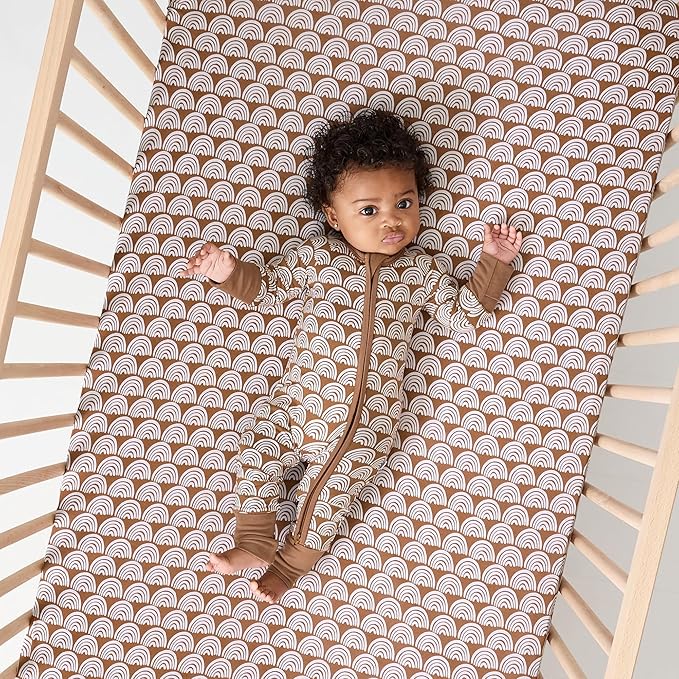 Little Sleepies Baby Crib Sheets, Buttery Soft Viscose from Bamboo Crib Sheets for Boys & Girls, Toddler Bed Sheet, Standard Crib Mattress Sheet, Super Stretchy & Elasticized (Rust Rainbows)