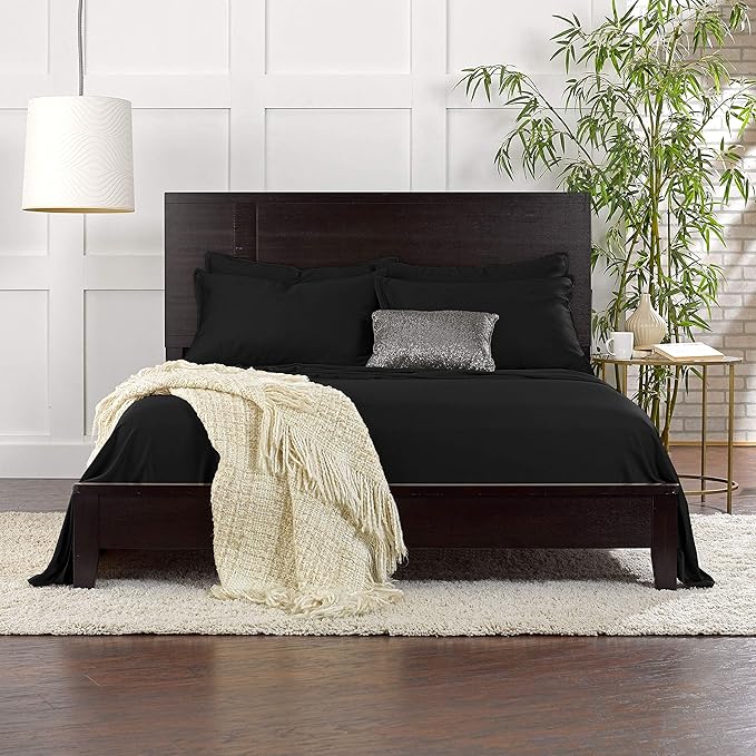 Pure Bamboo Twin Sheets, Genuine 100% Organic Viscose Derived from Bamboo Bed Sheet Set, Luxuriously Soft & Cooling, Double Stitching, 2 Year Quality Promise (Twin, Black)