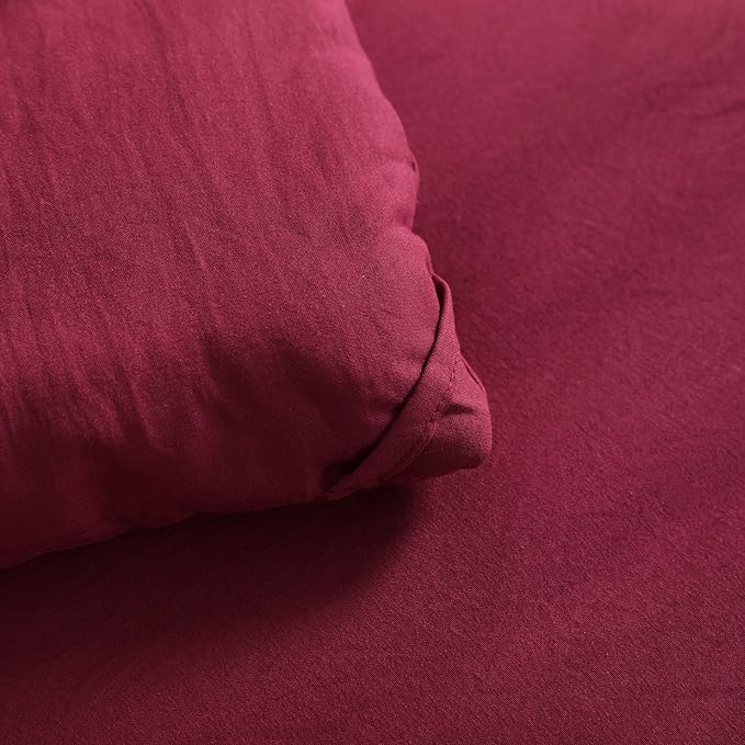 NTBAY Twin Comforter Set with Sheets, 5 Pieces Soft and Breathable Twin Bedding Set, Twin Bed in a Bag, Down Alternative Comforter Set Solid Color All Season, Kids Bedding Set, Wine Red