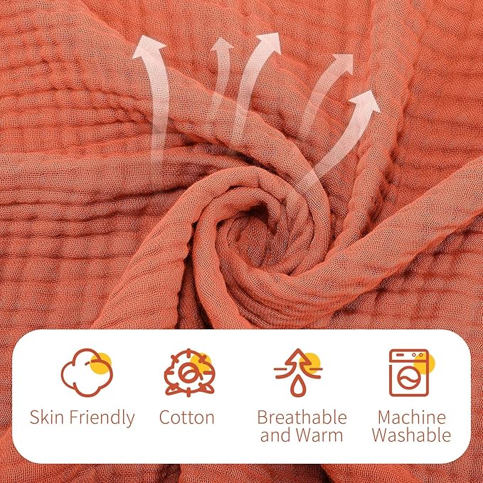 VitalCozy 6 Pcs Baby Muslin Hooded Bath Towels and Washcloths Muslin Cotton Hooded Baby Towels Absorbent Blankets for Gift Newborn Infant Shower (35 x 35 Inch,Cherry Red,Coral)