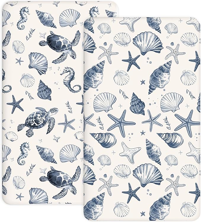 Crib Sheets for Boys and Girls, 2 Pack Fitted Baby Sheets for Standard Toddler Mattress 28" x 52", Soft Breathable Jersey Knit Baby Bedding (Deep Blue)