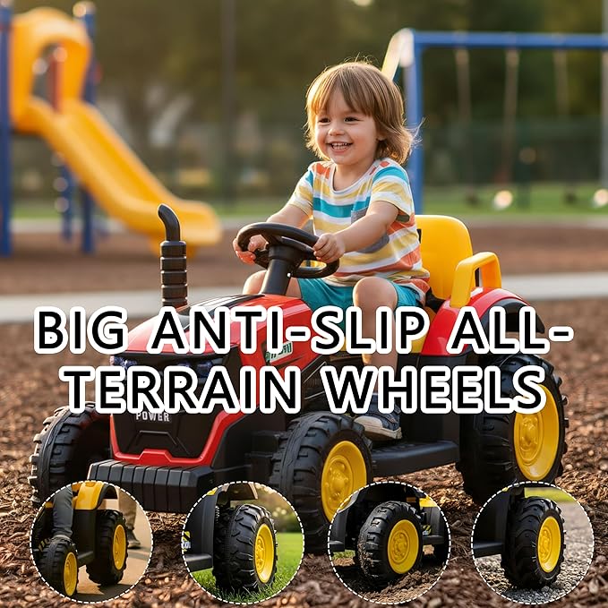 12V Kids Ride On Tractor with Parental Remote, Battery Powered Electric Farm Vehicle with Forward/Reverse, Lights, Music, Bluetooth, Dual Motors, Safe Speed, Outdoor Toy Car for Kids Ages 2-6