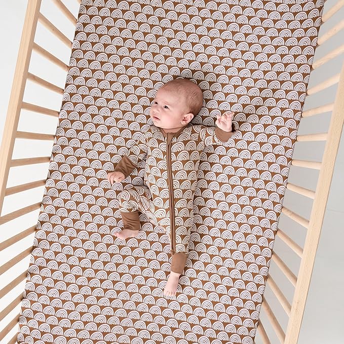 Little Sleepies Baby Crib Sheets, Buttery Soft Viscose from Bamboo Crib Sheets for Boys & Girls, Toddler Bed Sheet, Standard Crib Mattress Sheet, Super Stretchy & Elasticized (Rust Rainbows)