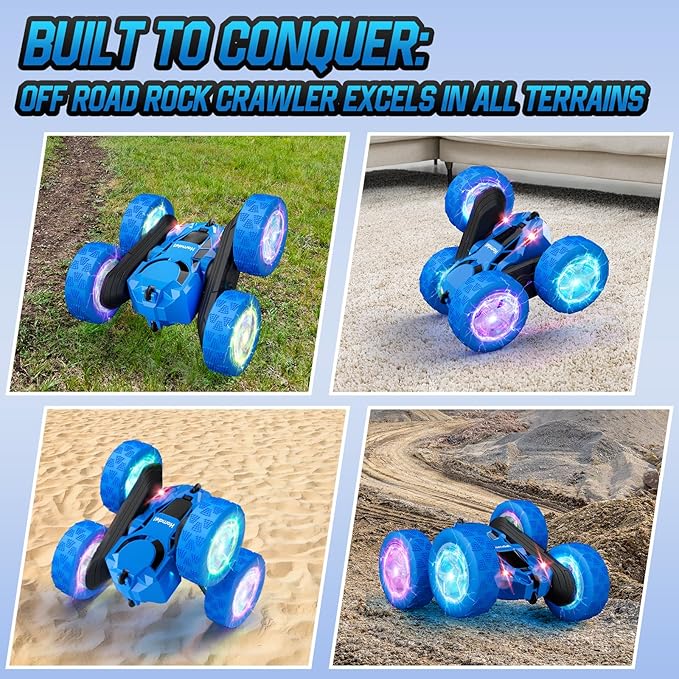 STEM Remote Control Car for Kids Ages 6-12, 4WD RC Stunt Car with LED Wheel Lights & 360° Flips, 2.4GHz Fast Electric Toy for Boys 8-10, Educational Gift for Birthday or Christmas