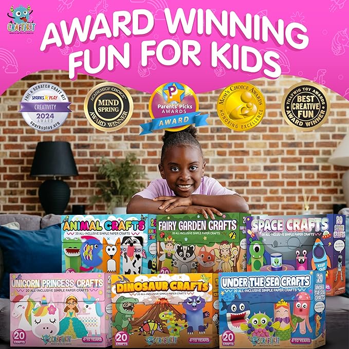 Craftikit ® Award-Winning Foil Art & Rainbow Scratch Art for Kids - 2-in-1 Arts and Crafts Kit for Kids Ages 4-10 - Animal Theme for Girls, Boys & Toddlers Ages 4, 5, 6, 7, 8, 9, 10