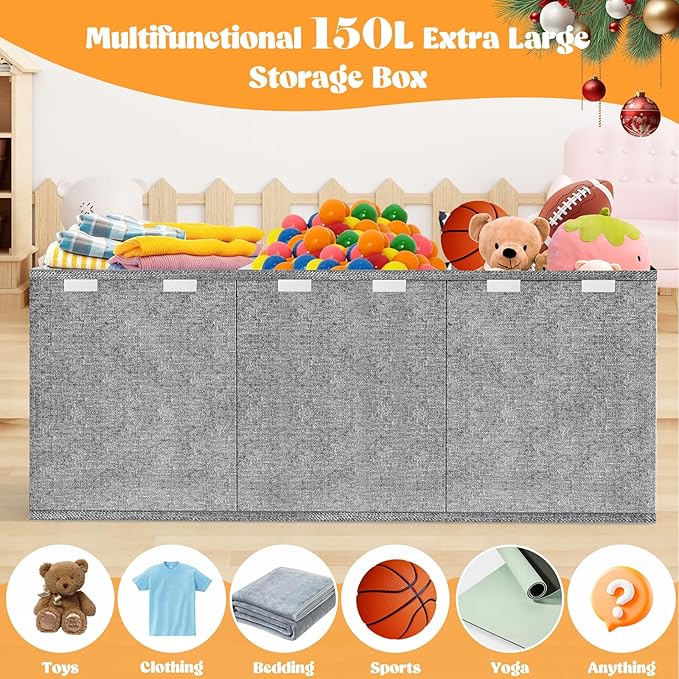 Beadsky Extra Large Toy Box, Toys Chest for Toddlers with Lids, Collapsible Toy Storage Organizer, Kids Bin Boxes Storage Basket for Boys, Girls, Nursery, Living Room, Playroom, 40"x14"x16", Gray