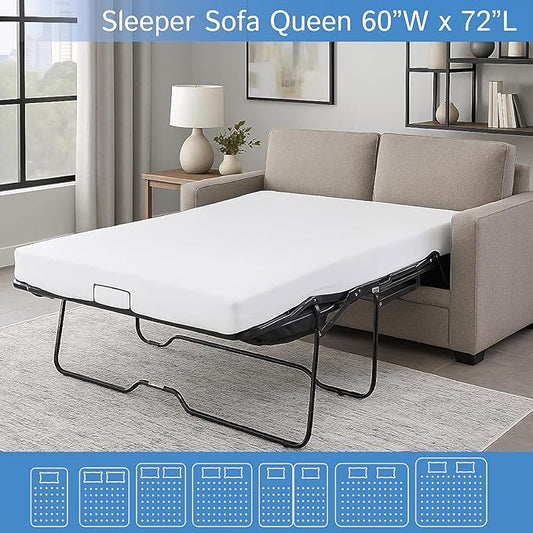 Sleeper Sofa Queen Mattress Protector 60" Wx72 Lx5 D - Waterproof Zippered Encasement Premium Quality Bed Cover Protects Against Dust, Allergens White
