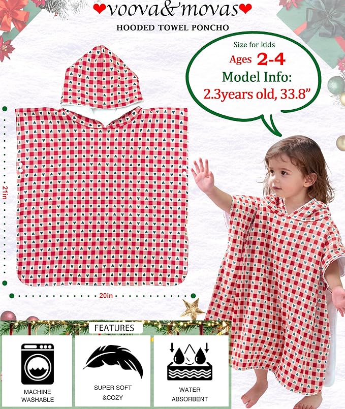 VOOVA & MOVAS Double-Layered Baby Hooded Bath Towel Poncho (2-4 Years, 20x21 Inches) | Ultra Soft & Absorbent Cotton | Thick Toddler Towel for Swimming, Beach, Shower & Winter, Heart
