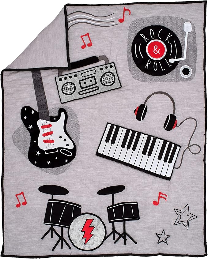 Lambs & Ivy Rock Star Musical Instruments 3-Piece Baby Crib Bedding Set - Gray