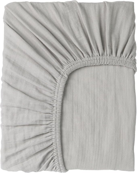 Muslin Baby Crib Sheets Fitted - Crib Sheets Neutral Turkish Cotton, Ultra Soft & Breathable - Organic Cotton Crib Sheets for Boys & Girls, GOTS & Oeko-TEX® Certified (52x28, Cloudy Gray)