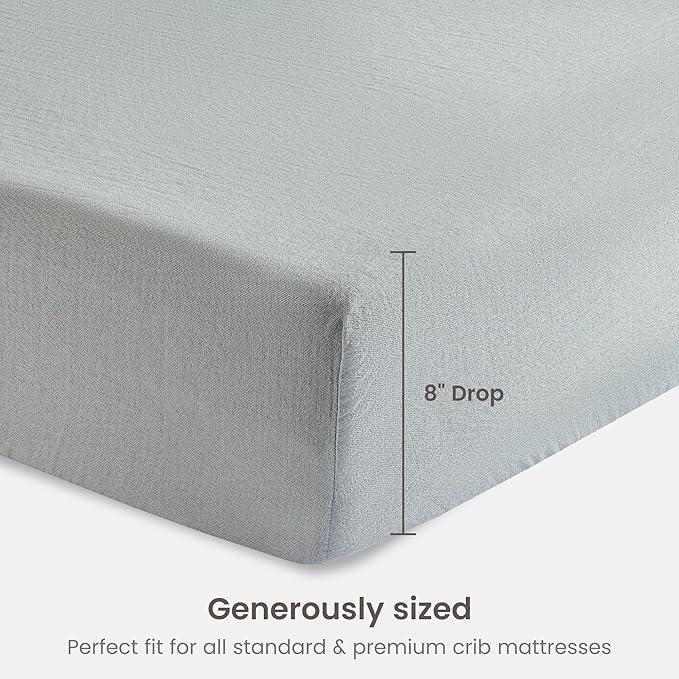 Bioweaves Organic Cotton Muslin Mini Crib Sheet, GOTS Certified Fitted Mini Crib Mattress Sheet, Extra Soft & Breathable for Toddler, Baby Boys & Girls, 38" x 24", 5 Inch Pocket, Hint of Mint