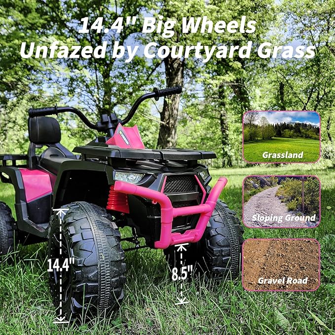 Kids ATV 4 Wheeler, 24V Ride On Toy Car for Big Kids with 400W Motor, 2 Seater - Pink