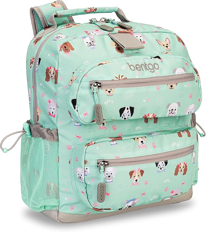Bentgo Kids Backpack - Lightweight 14” Backpack in Fun Prints for School, Travel, & Daycare, Ideal for Ages 4+, Roomy Interior, Durable & Water-Resistant Fabric, & Loop for Lunch Bag (Puppy Love)