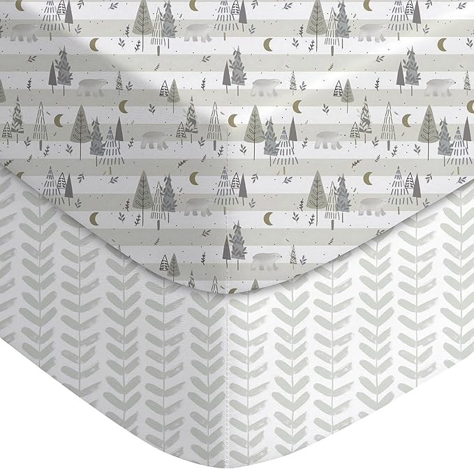 Yoofoss Baby Pack and Play Sheets 2 Pack for Boys and Girls - 38x26 Mini Crib Sheets Fitted Neutral Compatible with Graco Pack n Play Mattress,Ultra Soft Breathable Microfiber Forest Bear