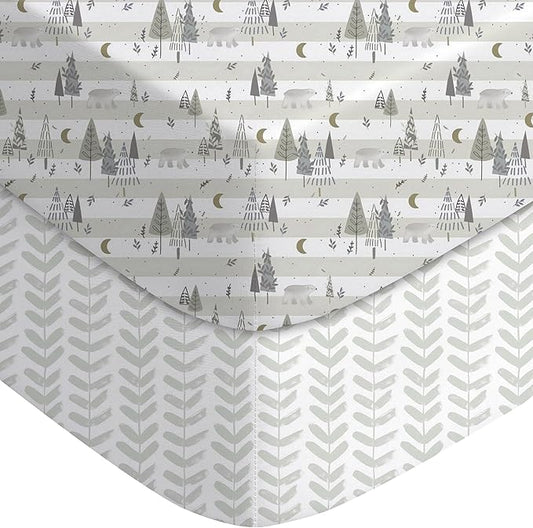 Yoofoss Baby Pack and Play Sheets 2 Pack for Boys and Girls - 38x26 Mini Crib Sheets Fitted Neutral Compatible with Graco Pack n Play Mattress,Ultra Soft Breathable Microfiber Forest Bear