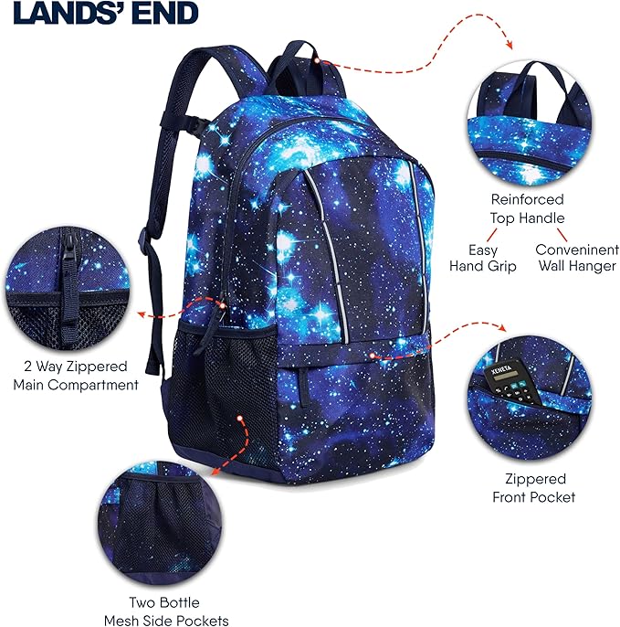 Lands' End Unisex Kids Medium ClassMate Lightweight Durable Elementary School Backpack, Pro Star Navy