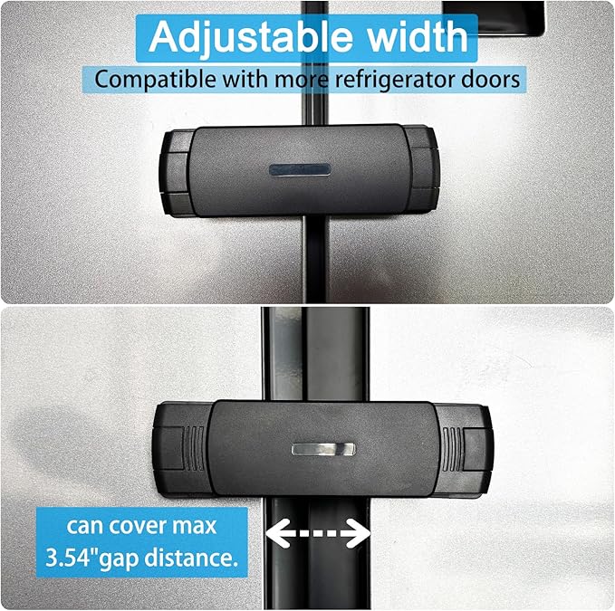 2 Pack Premium Child Safety Lock for French Fridge/Side-by-Side Refrigerator/Double Door Freezer or Cabinet, Adjustable Width & Easy to Install (Black)