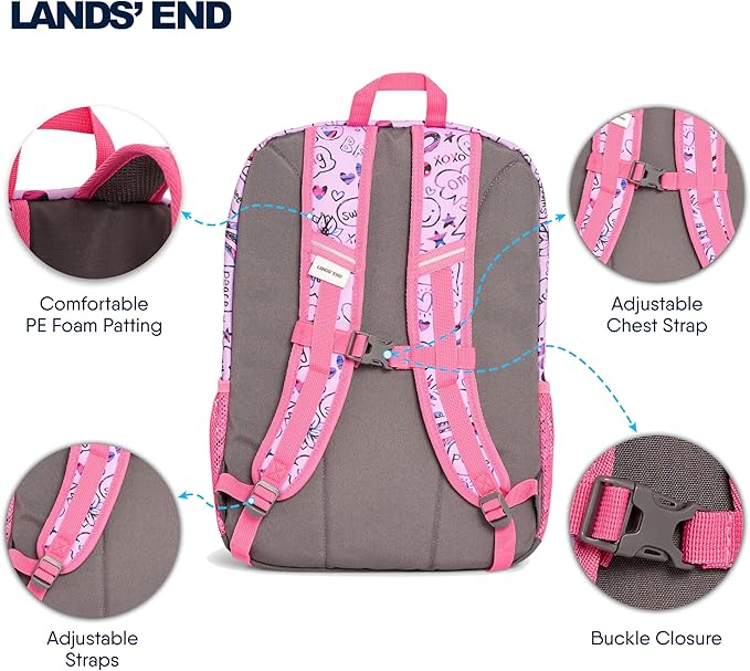 Lands' End Unisex Kids Medium ClassMate Lightweight Durable Elementary School Backpack, Fuchsia Pink