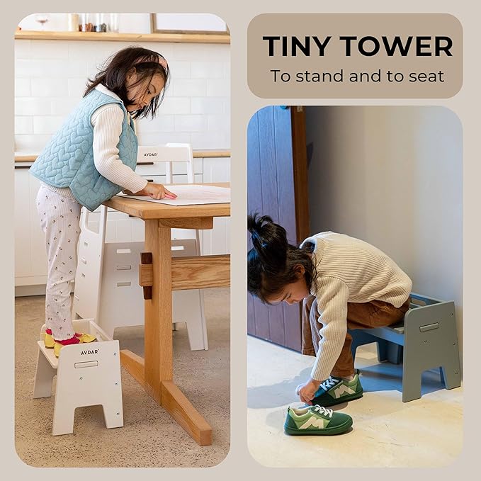 AVDAR Wooden Step Stool for Kids, 14” One Step Stool for Toddlers, Heavy Duty Non-tip Non-Slip for Bedroom/Kitchen