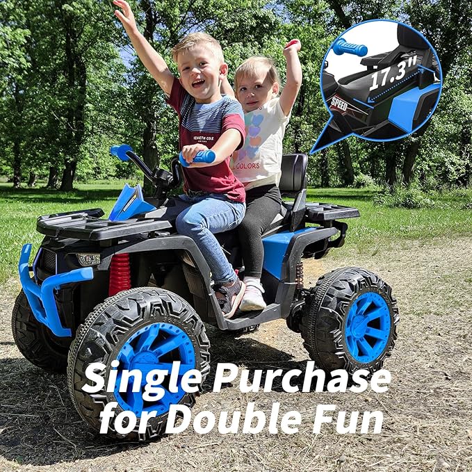 Kids ATV 4 Wheeler, 24V 4WD Electric ATV Ride On Toy for Big Kid w/ 2-Seater, 4x200W Motor, 5.6Mph Max Speed - Blue