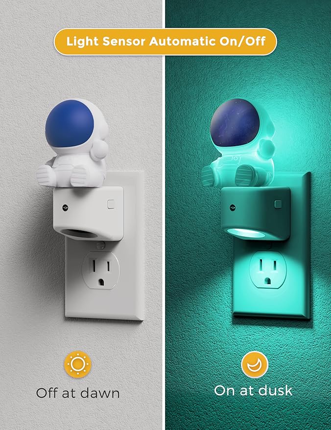 L LOHAS LED Night Light for Kids, 3D Space Night Light Plug in, Dusk to Dawn Nursery Night Lights, RGB+Soft White 3000K, 3 Lighting Modes, Room Decor, Children