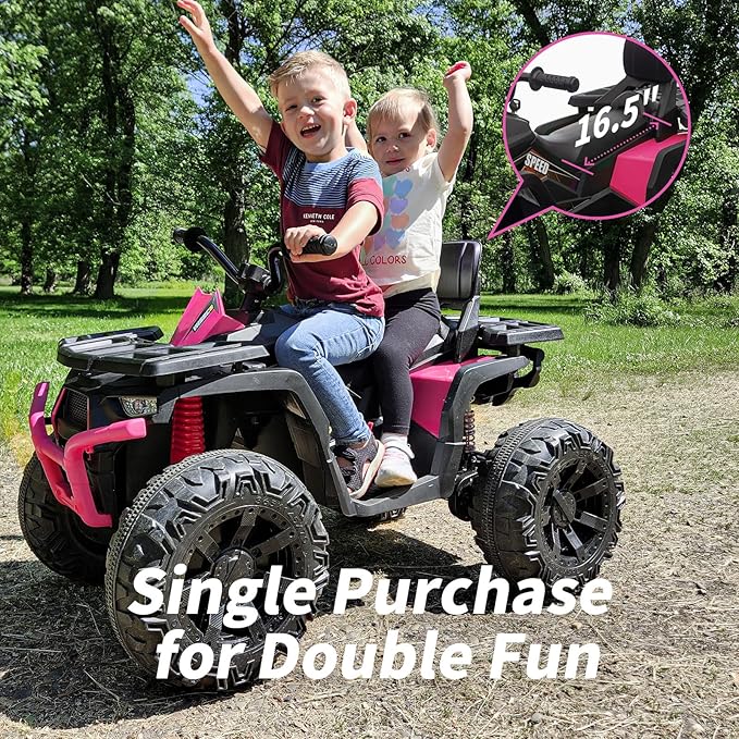 Kids ATV 4 Wheeler, 24V Ride On Toy Car for Big Kids with 400W Motor, 2 Seater - Pink